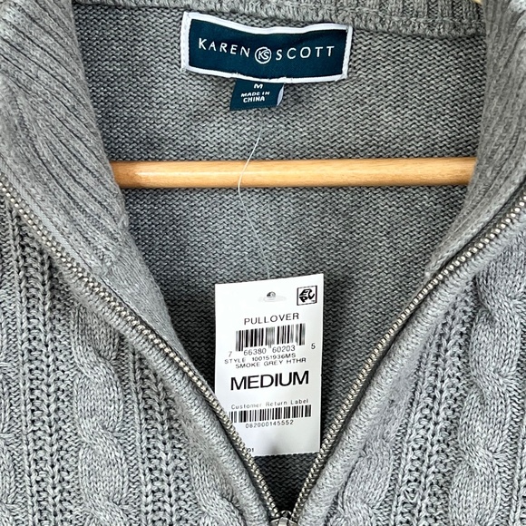 ❤️NWT Karen Scott Womens 1/4 Zip Cable Knit Sweater Sz M Smoke Grey 100% Cotton - Picture 2 of 13